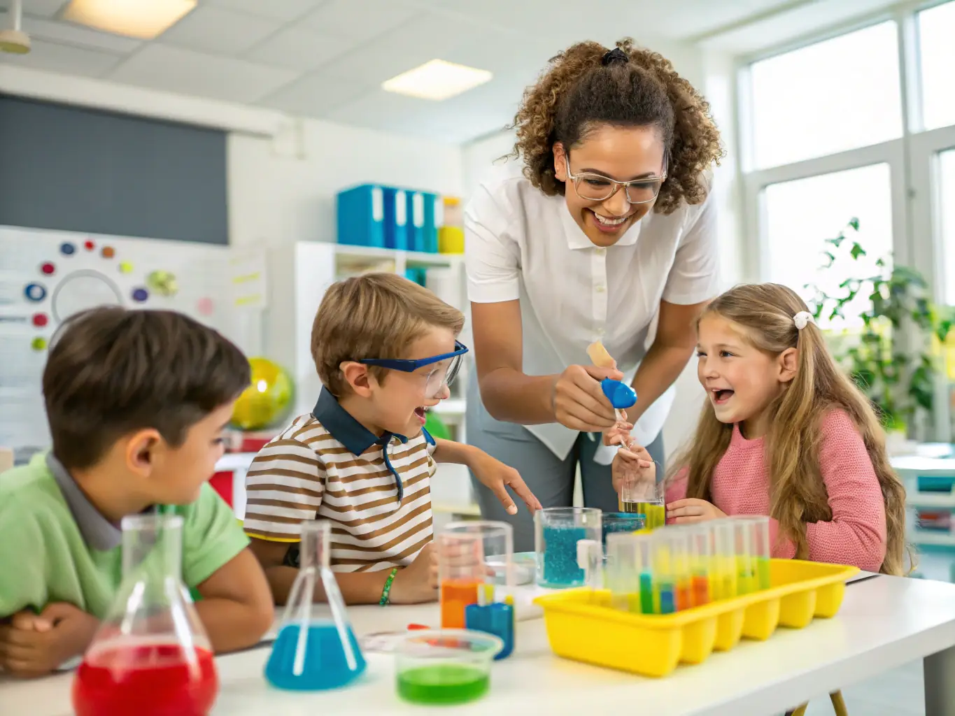 Children are participating in a science experiment, observing and learning about the natural world in a classroom at The Promise Academy.